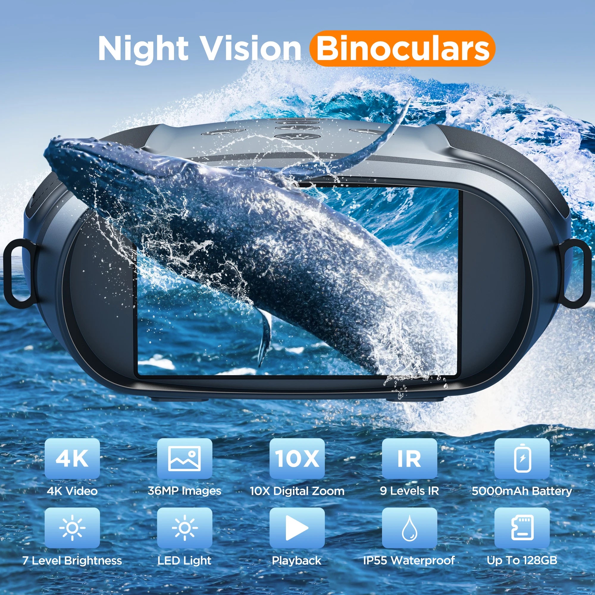 Binocular with Night Vision 10X Digital Zoom 9 Levels Infrared Visible 600M in 100% Darkness 5000mAh Rechargeable For Adults