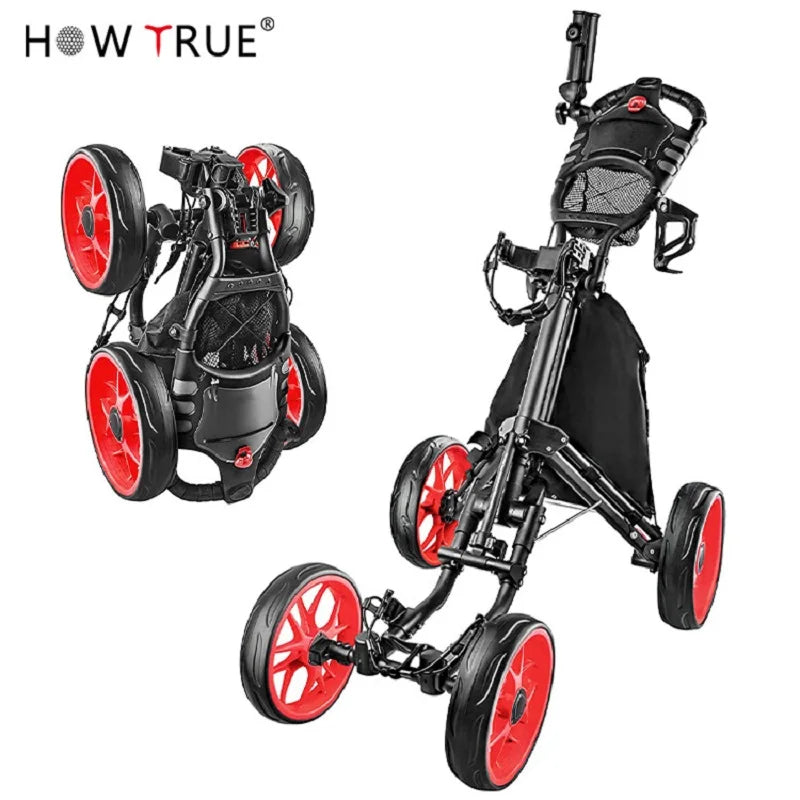 Folding Aluminum Alloy Golf Trolley - 4-Wheel Golf Bag Cart with Umbrella & Cup Holder