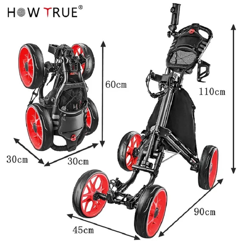 Folding Aluminum Alloy Golf Trolley - 4-Wheel Golf Bag Cart with Umbrella & Cup Holder