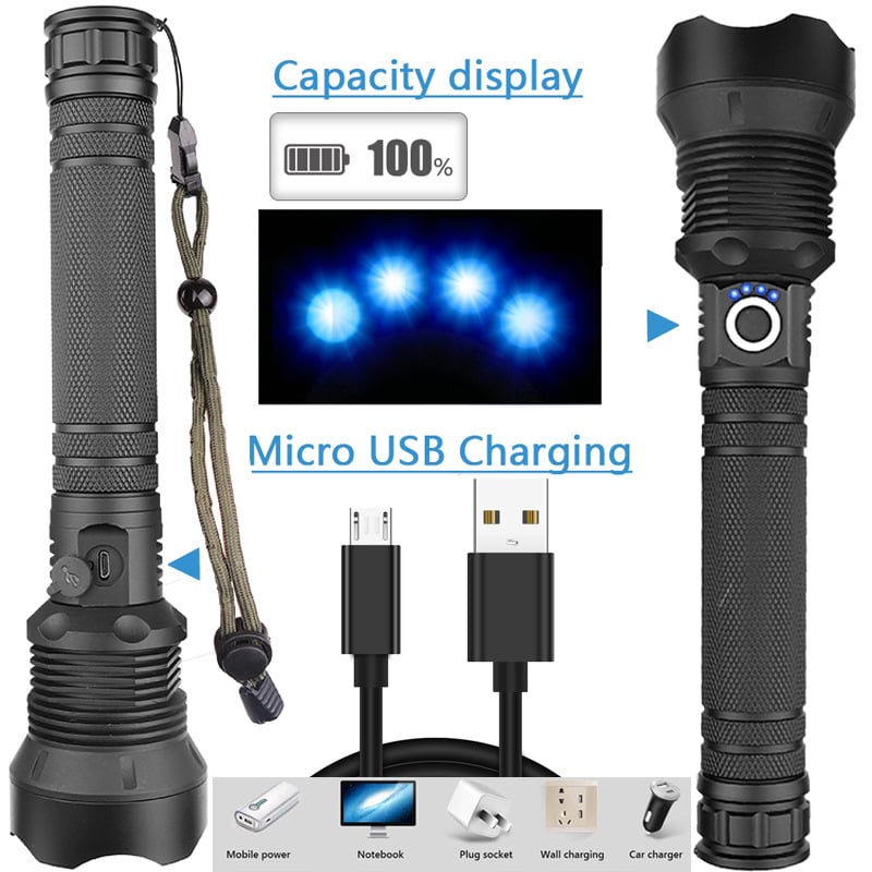 LED Rechargeable Tactical Laser Flashlight 160000 High Lumens