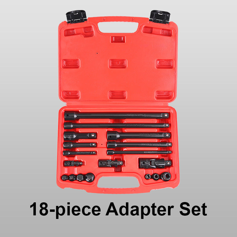 18-piece Adapter Set (Extension Bars/Universal Joints/Reducer Adapters/ Socket Adapters)