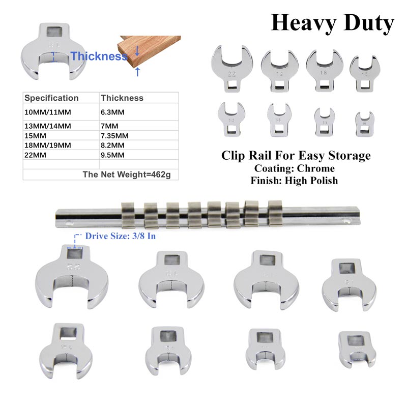 8 PCS Interchangeable Metric Wrench for 3/8" Ratchet Torque Wrenches