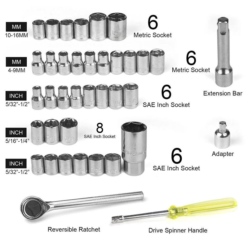 40-Piece Multi-function Socket Wrench Ratchet Tool Kit for Auto Repair