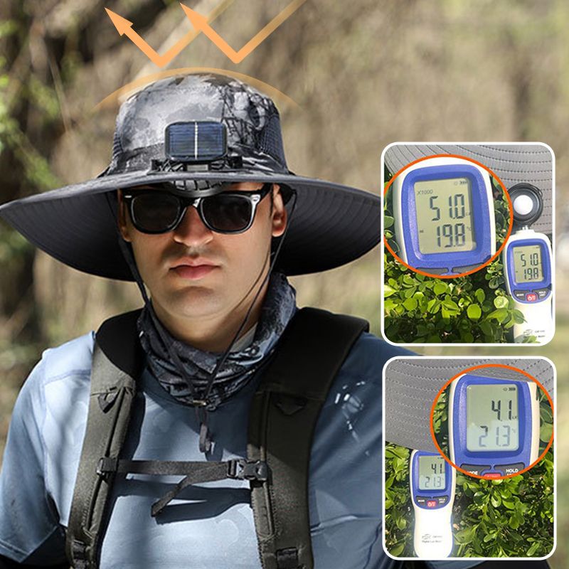 Wide Brim Solar Fan Outdoor Fishing Hat-Solar & USB Charging