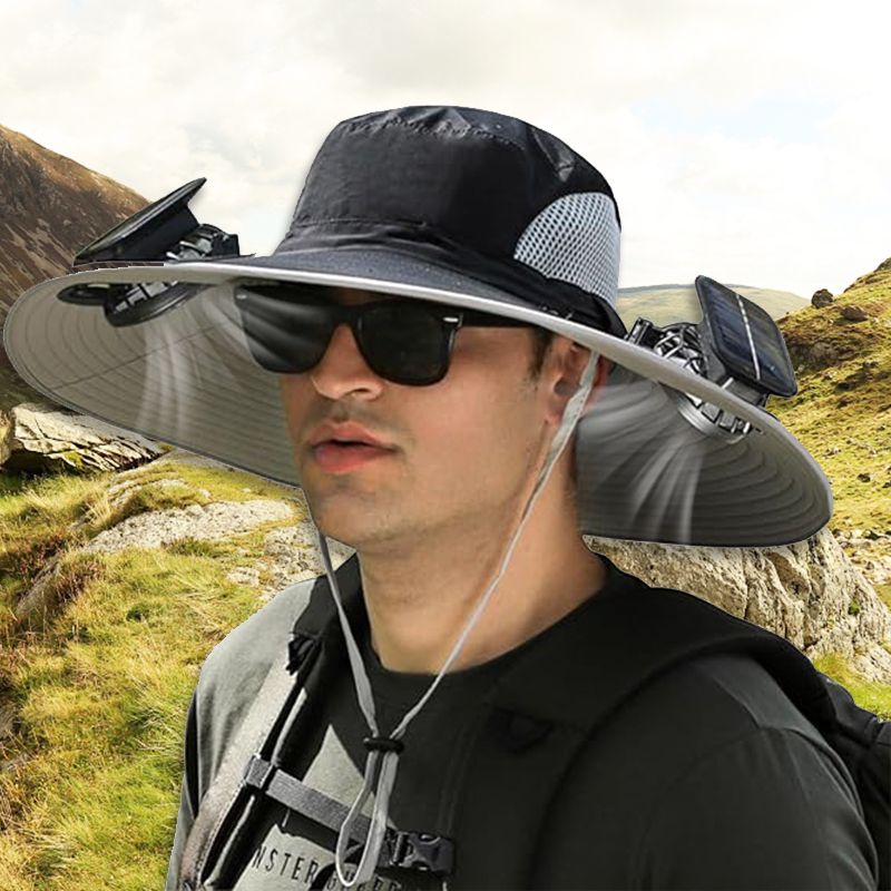 Wide Brim Solar Fan Outdoor Fishing Hat-Solar & USB Charging