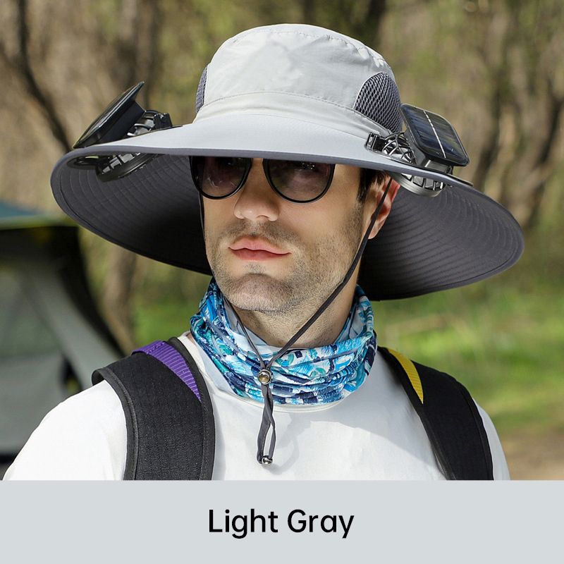 Wide Brim Solar Fan Outdoor Fishing Hat-Solar & USB Charging