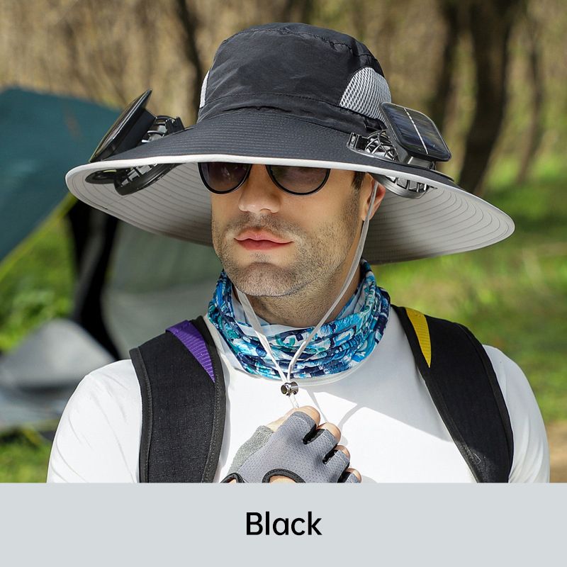 Wide Brim Solar Fan Outdoor Fishing Hat-Solar & USB Charging