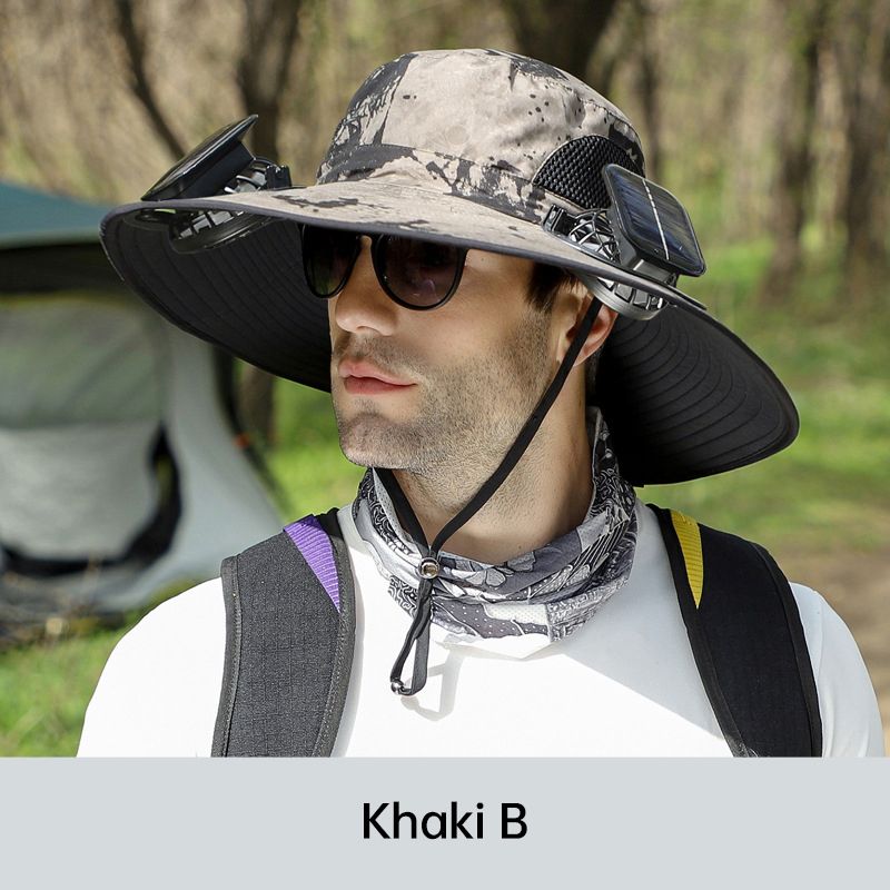 Wide Brim Solar Fan Outdoor Fishing Hat-Solar & USB Charging