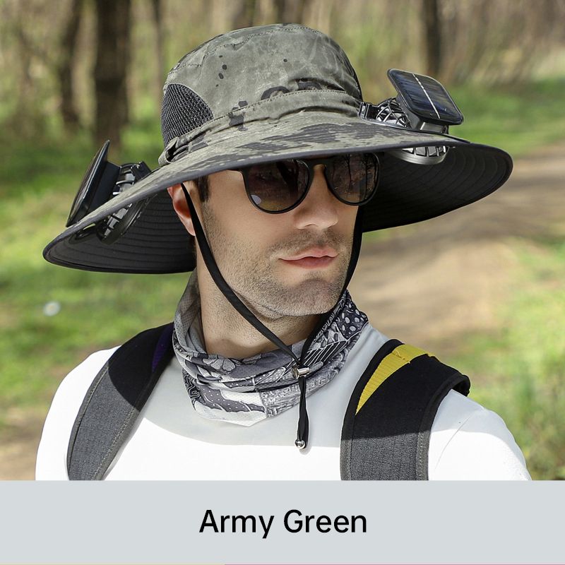 Wide Brim Solar Fan Outdoor Fishing Hat-Solar & USB Charging