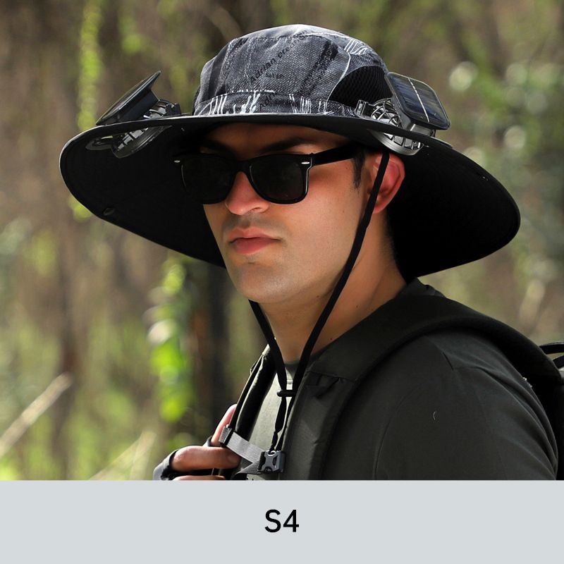 Wide Brim Solar Fan Outdoor Fishing Hat-Solar & USB Charging