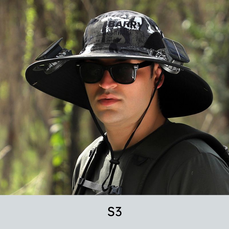 Wide Brim Solar Fan Outdoor Fishing Hat-Solar & USB Charging