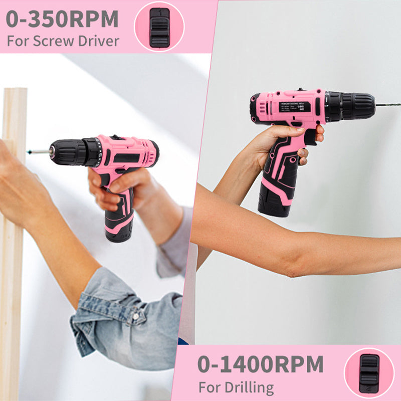 Pink Cordless Drill Driver Set with 25+1 Torque Settings